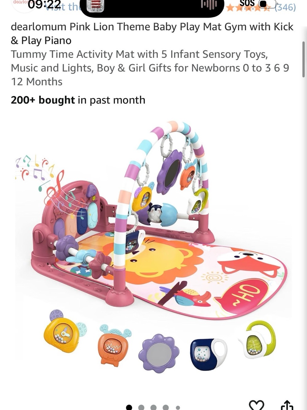 Pink Lion Baby Play Mat Gym with Musical Piano - Pink